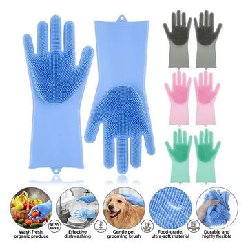 Reusable Magic Dish washing Gloves with scrubber, Silicone Cleaning, Scrub Gloves for Wash Dish, Car Washing, Kitchen, Bathroom Multipurpose Usage