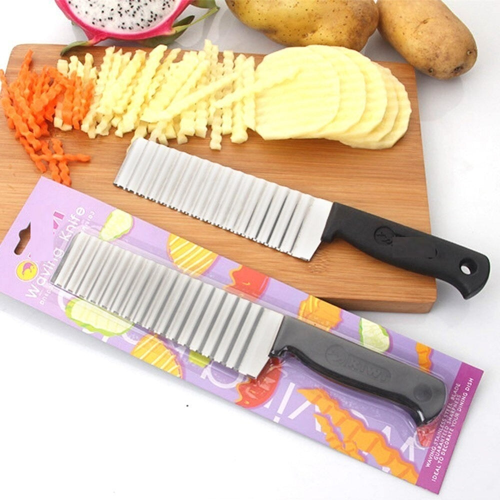 New Stainless Steel Crinkle Cutter Knife | Wavy Blade Potato & Vegetable Slicer