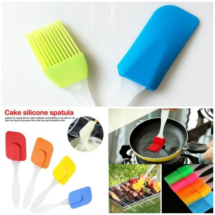Premium Pack of 2 Silicone Spatula and BBQ Oil Brush Set Durable Acrylic Handle Transparent Design Non Stick