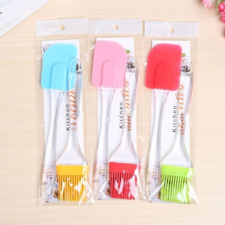 Premium Pack of 2 Silicone Spatula and BBQ Oil Brush Set Durable Acrylic Handle Transparent Design Non Stick